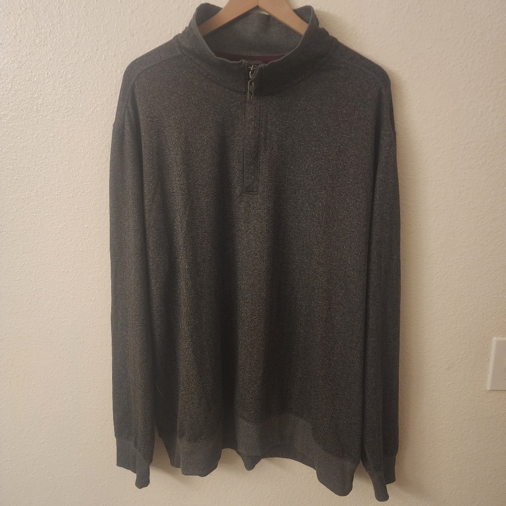 Tommy Bahama Quarter Zip Longsleeve Charcoal Gray Chevron Pullover Mens XXL